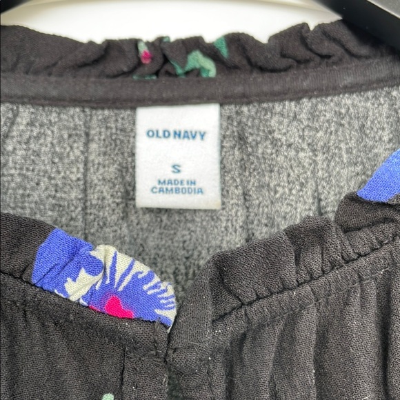 Old Navy Pink and Blue Floral Long Sleeve Black Dress with Ruffled Collar Small - Picture 3 of 12